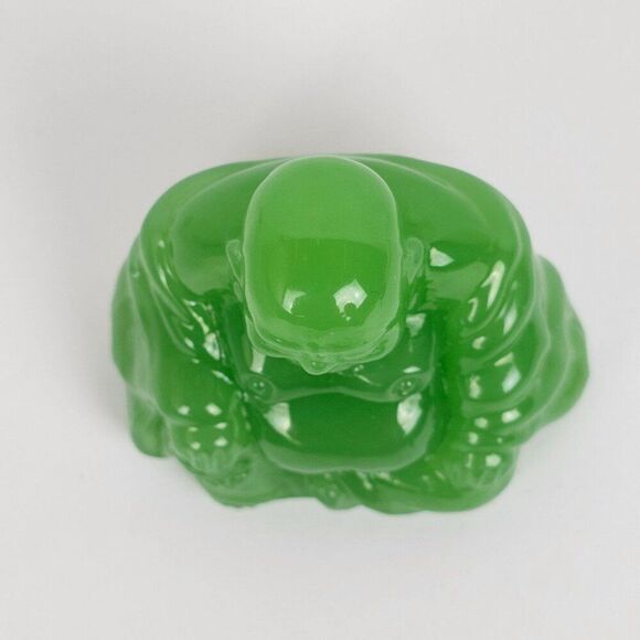 Vtg Green Carved Glass Sitting Buddha Figurine Statue Peoples Republic of China - Picture 2 of 13